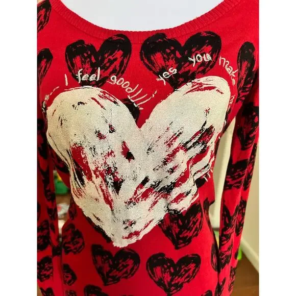 Desigual Red Heart Print Sweater Top Y2K Graphic Long Sleeve Women’s M - Picture 5 of 8